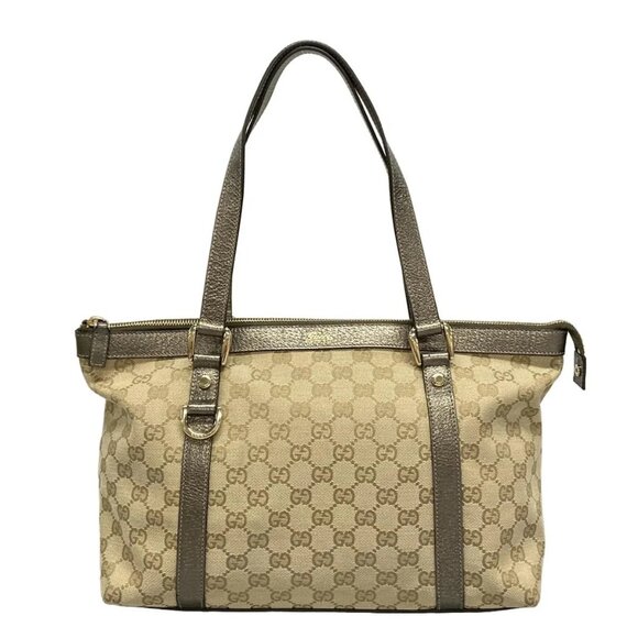 Auth GUCCI GG/Abbey 141470 Beige Light Brown Bronze Jacquard Leather - Picture 1 of 16